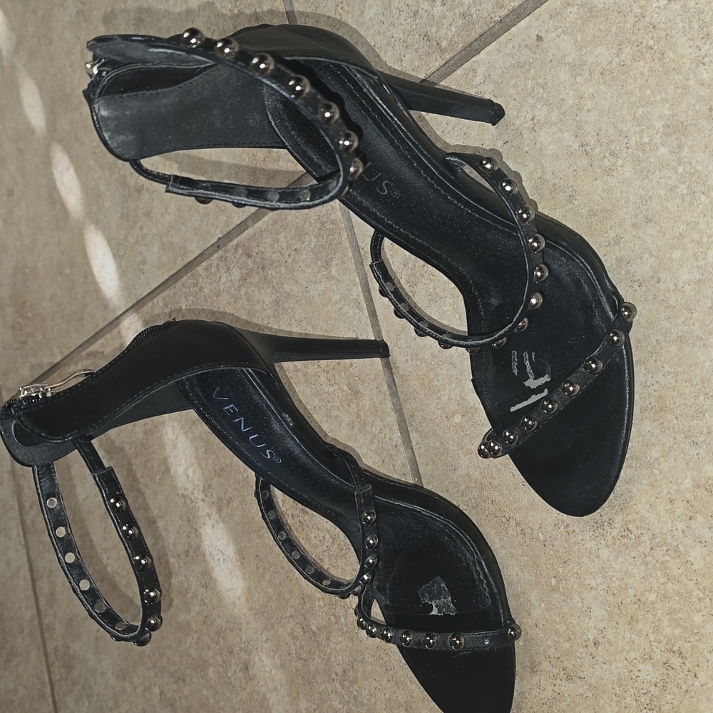 VENUS Black Studded Heeled Sandals